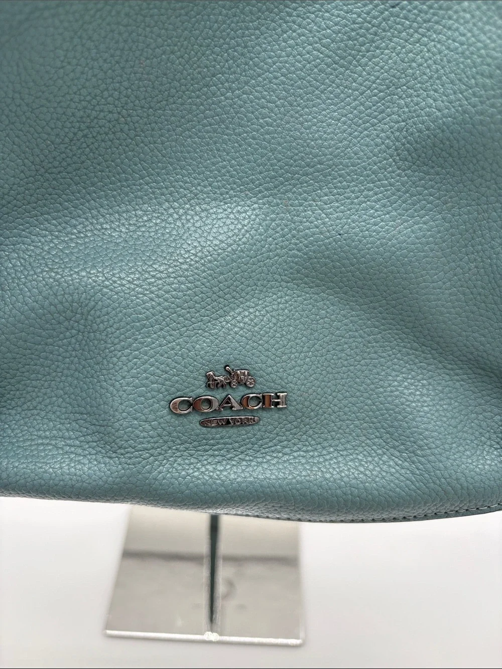 Coach Sutton Teal Pebbled Leather Detachable Crossbody Strap BLEMISH